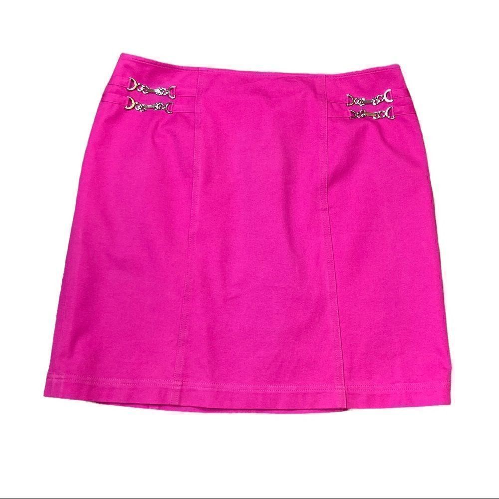 Doncaster Straight Pink/Fuchsia Chains At Waist Skirt, Size 14